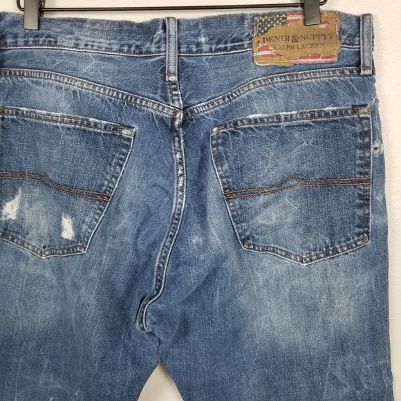 Denim & Supply Ralph Lauren Blue Distressed Denim Slouch Jeans Size 36x30 - Picture 11 of 16